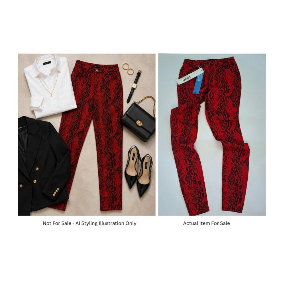 NEW Long Tall Sally High-Rise Skinny Denim Jeans  Red Snakeskin Women 12 TALL
